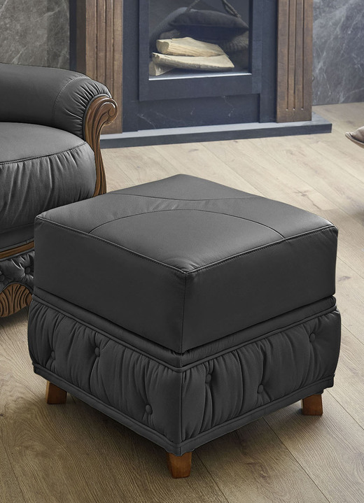 Polstergruppen - Polstermöbel aus Massivholz mit echtem Leder-Bezug, in Farbe CREME, in Ausführung Polstergruppe, 2-teilig (1 Dreisitzer, 1 Sessel) Ansicht 17