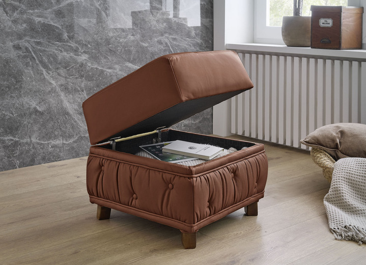 Polstergruppen - Polstermöbel aus Massivholz mit echtem Leder-Bezug, in Farbe CREME, in Ausführung Polstergruppe, 2-teilig (1 Dreisitzer, 1 Sessel) Ansicht 16