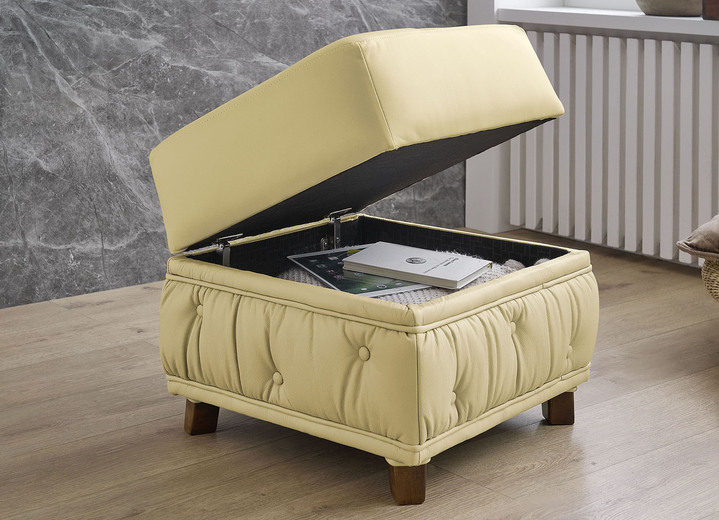 Polstergruppen - Polstermöbel aus Massivholz mit echtem Leder-Bezug, in Farbe CREME, in Ausführung Polstergruppe, 2-teilig (1 Dreisitzer, 1 Sessel) Ansicht 7