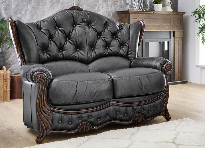 Polstergruppen - Polstermöbel aus Massivholz mit echtem Leder-Bezug, in Farbe CREME, in Ausführung Polstergruppe, 2-teilig (1 Dreisitzer, 1 Sessel) Ansicht 11