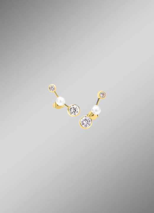 Ohrschmuck - Tolle Ohrstecker mit Süßwasser-Zuchtperlen und Zirkonia, in Farbe  Ansicht 1