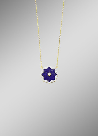 Halskette mit echt Lapislazuli, Brillanten und Diamanten