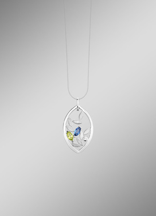 Anhänger mit Blautopas, beh., echt Peridot und synth. Zirkonia