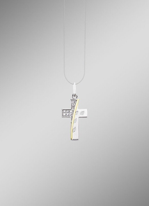 Anhänger - Beliebter Kreuz-Anhänger mit synth. Zirkonia, in Farbe  Ansicht 1