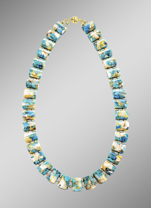 Halsketten - Halskette mit beh. Türkis und beh. Perlmutt, in Farbe  Ansicht 1