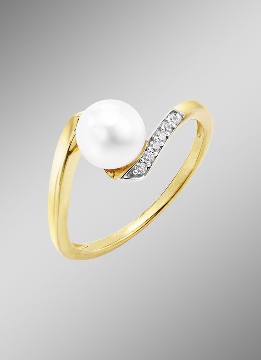 Ringe - Damenring mit Süßwasser-Zuchtperle und synth. Zirkonia, in Größe 160 bis 220, in Farbe  Ansicht 1