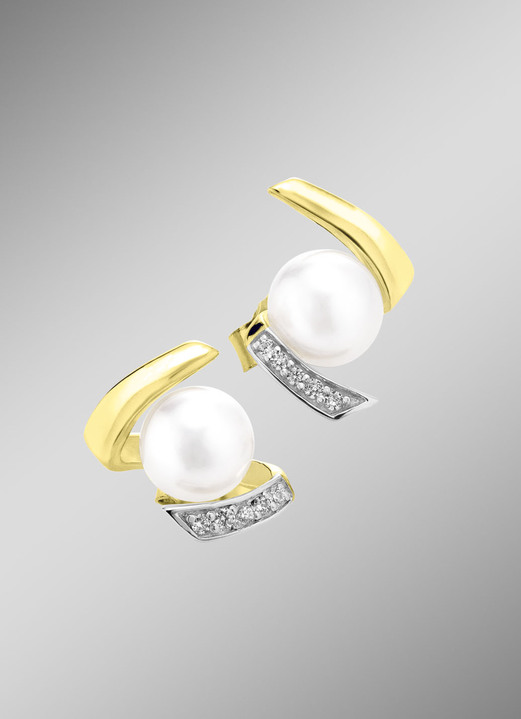 Ohrschmuck - Ohrstecker mit Süßwasser-Zuchtperlen und synth. Zirkonia, in Farbe  Ansicht 1