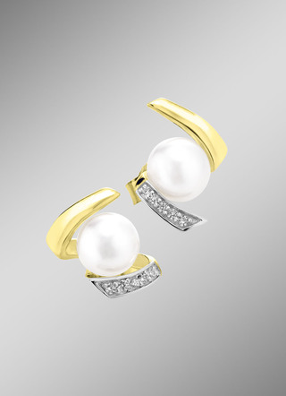 Ohrstecker mit Süßwasser-Zuchtperlen und synth. Zirkonia