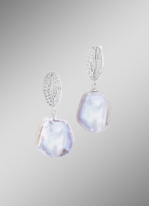 Ohrschmuck - Ohrringe mit Keshi-Perlen und synth. Zirkonia, in Farbe  Ansicht 1