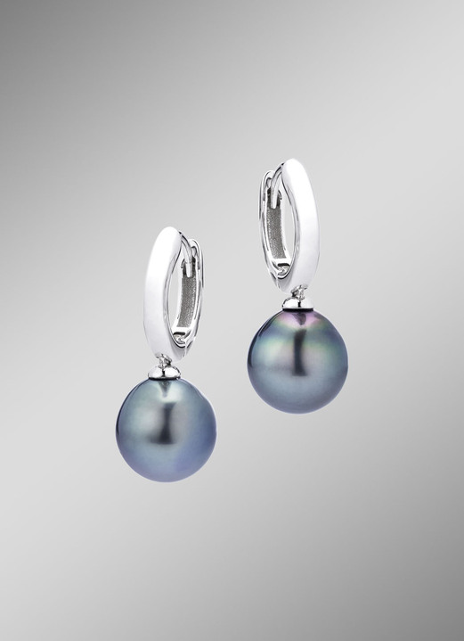 Ohrschmuck - Klappcreolen mit Tahiti-Zuchtperlen in Tropfenform, in Farbe  Ansicht 1