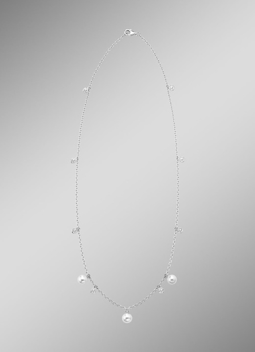 Halsketten - Halskette mit Süßwasser-Zuchtperlen und synth. Zirkonia, in Farbe  Ansicht 1