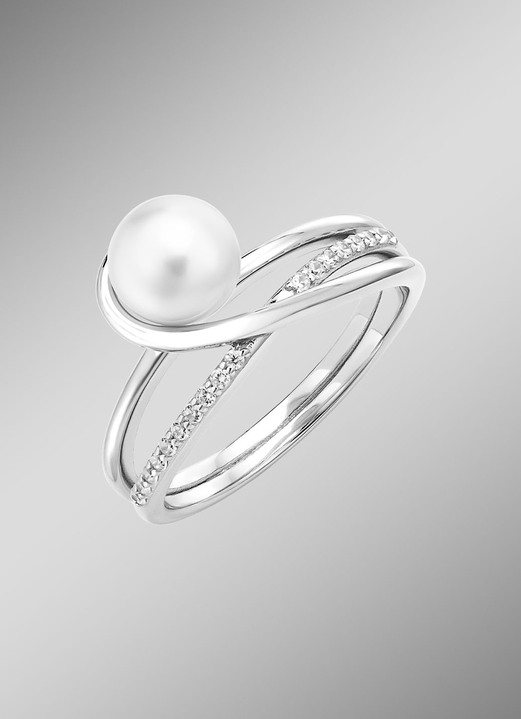 Ringe - Damenring mit Süßwasser-Zuchtperle und synth. Zirkonia, in Größe 160 bis 220, in Farbe  Ansicht 1
