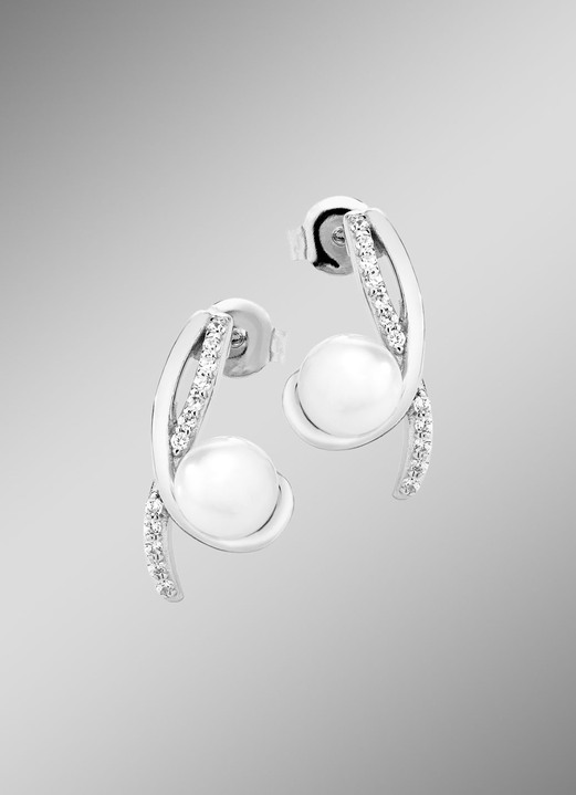 Ohrschmuck - Ohrstecker mit Süßwasser-Zuchtperlen und synth. Zirkonia, in Farbe  Ansicht 1