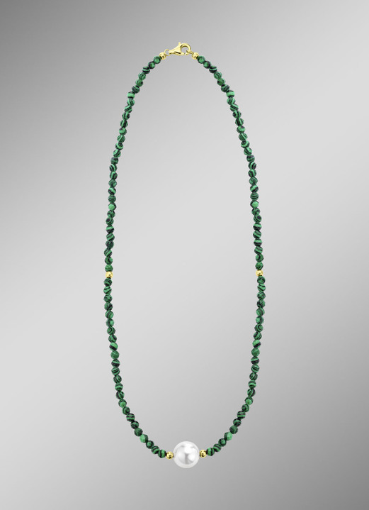 Halsketten - Halskette mit Perlenschimmer und Edelsteinglanz, in Farbe  Ansicht 1