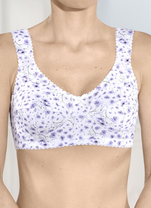 Laurina - Laurina BH mit hohem Baumwollanteil, in Größe 080 bis 110, in Cup B, in Farbe WEISS-LILA Ansicht 1