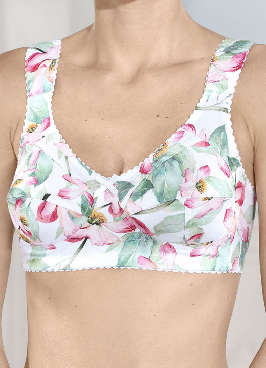 Soft-BH - Laurina BH mit buntem Floraldessin, in Größe 080 bis 110, in Cup B, in Farbe WEISS-GRÜN-BUNT Ansicht 1