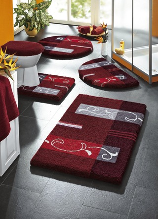 Badgarnituren - Supersoft Badgarnitur mit rutschhemmender Latexierung – Farbe ROT Badgarnituren - Supersoft Badgarnitur mit rutschhemmender Latexierung, in Größe 100 (Vorleger halbrund, 50/ 80 cm) bis 112 (Deckelbezug mit Kordel, 47/ 50 cm), in Farbe BLAU