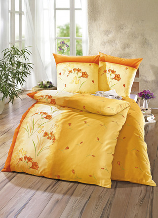 Bettwäschegarnituren - Bügelleichte DOBNIG Bettwäsche-Garnitur mit Reißverschluss, in Größe 111 (40/80 cm + 135/200 cm) bis 412 (Sparset, 4-teilig), in Farbe BRAUN – Farbe ORANGE – Ansicht 