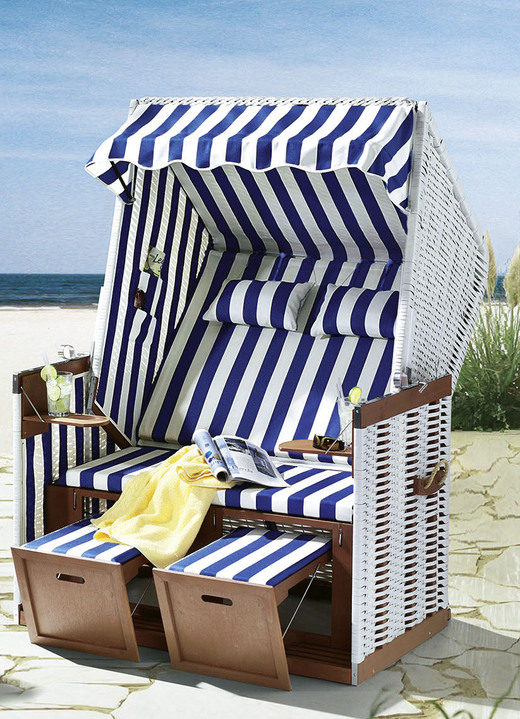 Gartenmöbel - Strandkorb mit pflegeleichtem Kunststoffgeflecht, in Farbe BLAU-WEISS Ansicht 1