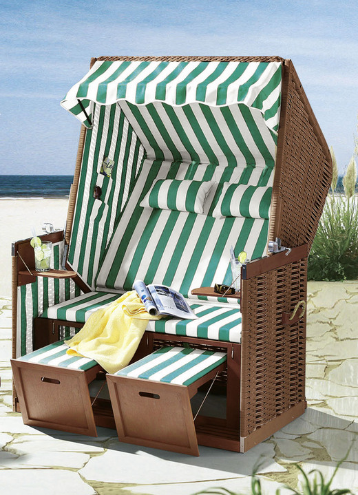 Gartenmöbel - Strandkorb mit pflegeleichtem Kunststoffgeflecht, in Farbe GRÜN-BEIGE Ansicht 1