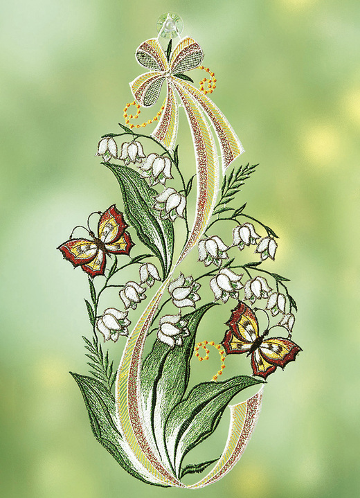 Fensterbild Mit Maiglockchen Aus Echter Plauener Spitze Fensterbilder Bader