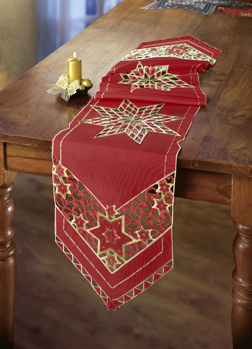 Tischdecken - Wunderhübsch bestickte Tischdekoration Ansicht 8 Tischdecken - Wunderhübsch bestickte Tischdekoration, in Größe 130 (Stern, 2er-Set, ø 30 cm) bis 190 (Tischdecke, 85x85 cm), in Farbe ROT Ansicht 8