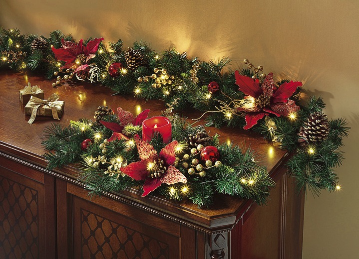 - Weihnachtliche Deko-Accessoires, in Farbe GRÜN-ROT, in Ausführung Beleuchtetes Tischgesteck Ansicht 1