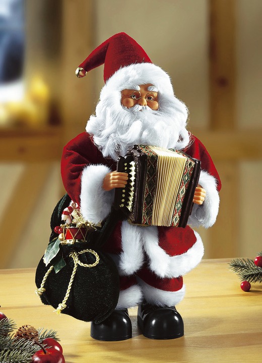 Weihnachtliche Dekorationen - Weihnachtsmann mit Ziehharmonika, in Farbe