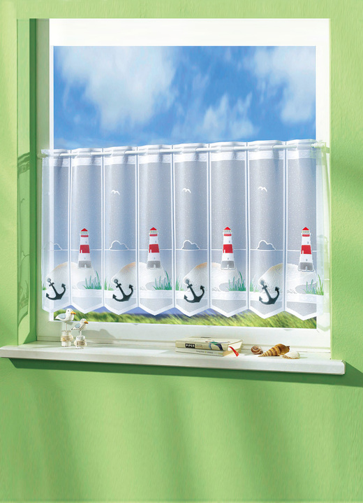 Kurzgardinen - Kurzstore mit Stangendurchzug, in Größe 788 (H45xB 98 cm) bis 858 (H60xB155 cm, in Farbe LEUCHTTURM Ansicht 1