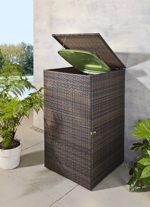 Garten - Mülltonnenschrank aus witterungsbeständigem Kunststoffgeflecht, in Farbe BRAUN, in Ausführung klein Ansicht 2