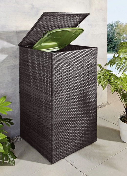 Garten - Mülltonnenschrank aus witterungsbeständigem Kunststoffgeflecht, in Farbe BRAUN, in Ausführung klein Ansicht 3