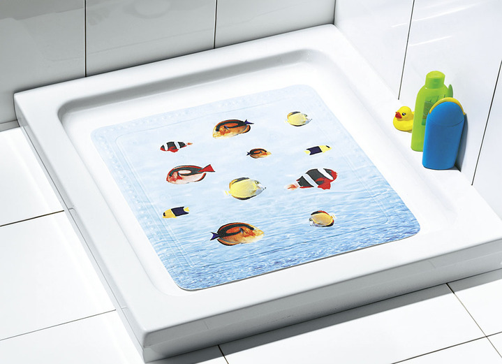 Badezimmeraccessoires - Sicherheits-Einlagen mit Fisch-Motiven, in Größe 300 (Dusch-Einlage, 55x55 cm) bis 302 (Nackenpolster, 32x22 cm), in Farbe BUNT Ansicht 2