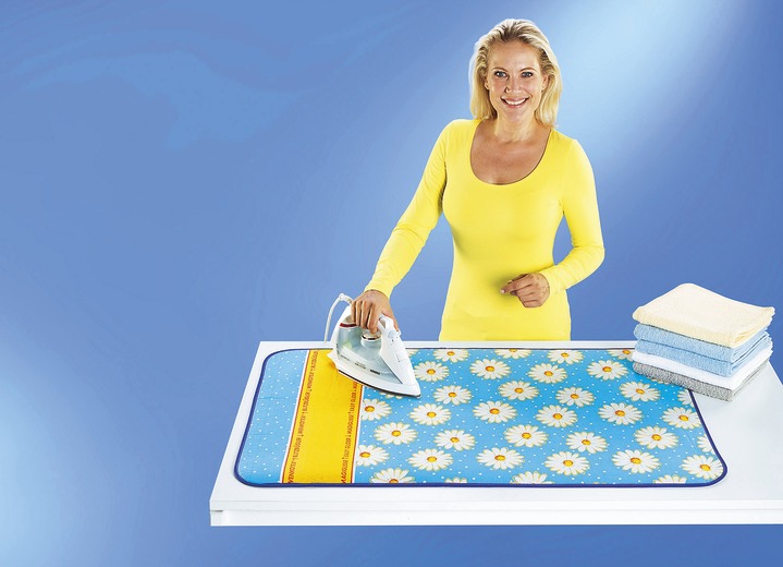 Bügelhilfen - Bügeldecke, in Farbe BLAU/MARGERITEN, in Ausführung Spezial-Bügeldecke mit Margeriten Ansicht 1