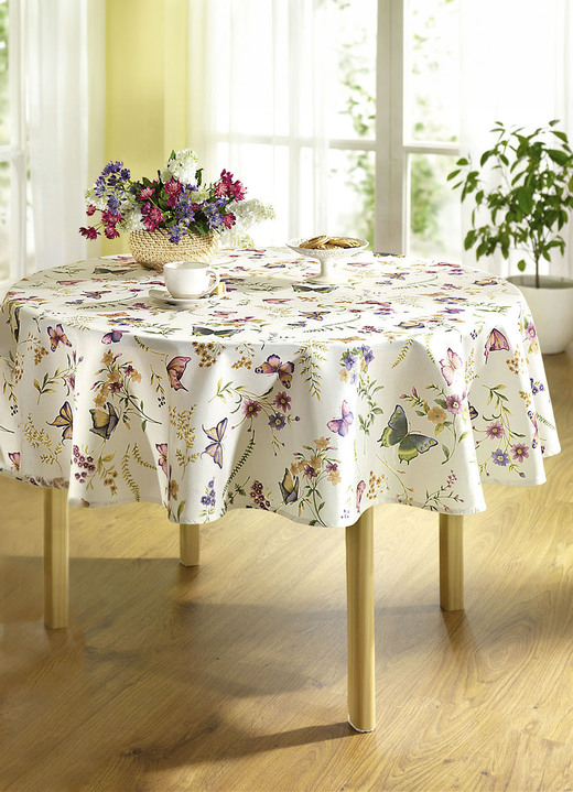 Tischdecken - Frühlingshaft bedruckte Tisch- und Raumdekoration, in Größe 146 (Läufer, 40x140 cm) bis 450 (Stuhlkissen, 42x 42 cm), in Farbe CREMÉ/BUNT Ansicht 1