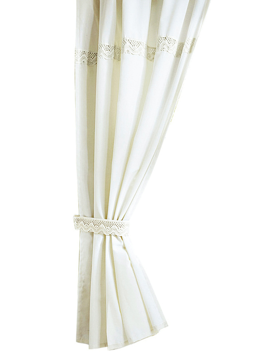 Klassisch - Übergardine mit aufgesetzter Häkelborte Ansicht 3 Klassisch - Übergardine mit aufgesetzter Häkelborte, in Größe 365 (H145xB135 cm) bis 899 (Raffhalter, 60 cm), in Farbe CREME, in Ausführung mit Universalschienenband Ansicht 3