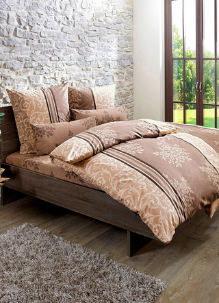 Bettwäschegarnituren - Renforcé Bettwäsche aus 100% Baumwolle – Farbe BRAUN – Ansicht  Bettwäschegarnituren - Renforcé Bettwäsche aus 100% Baumwolle, in Größe 111 (40/80 cm + 135/200 cm) bis 412 (4-teiliges Set), in Farbe GRÜN – Farbe BRAUN – Ansicht