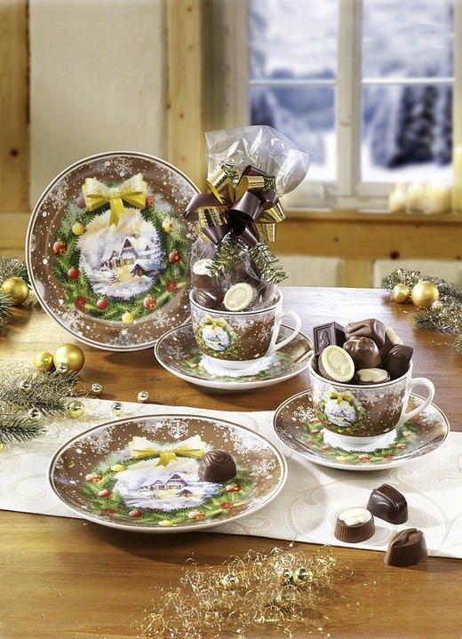 Weihnachtsleckereien -  Weihnachtsgedeck-Set aus Porzellan, in Farbe BRAUN, in Ausführung Gedeck-Set, 3-teilig