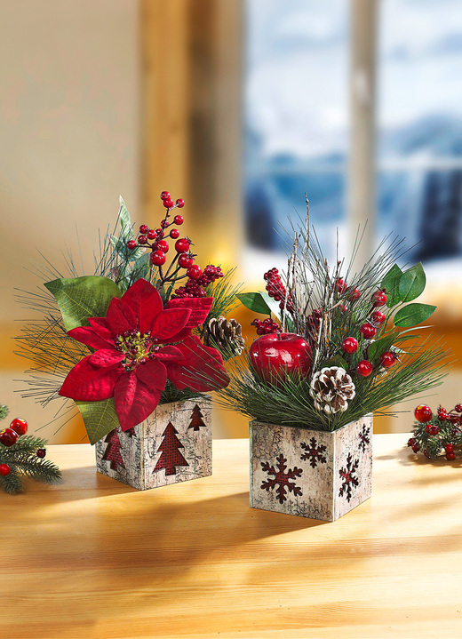 - Weihnachtsgestecke, 2er-Set, in Farbe GRÜN-ROT