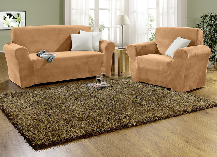 Sessel- & Sofaüberwürfe - Stretchbezüge mit Fleckschutz, in Größe 101 (Sesselbezug) bis 905 (Kissenbezug, 40x40 cm), in Farbe TERRA Ansicht 1