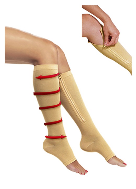 Gesundheitsstrümpfe - Zip Sox Kompressionsstrümpfe mit Reißverschluss, in Größe 1 (36–40) bis 2 (41–44), in Farbe BEIGE Ansicht 1