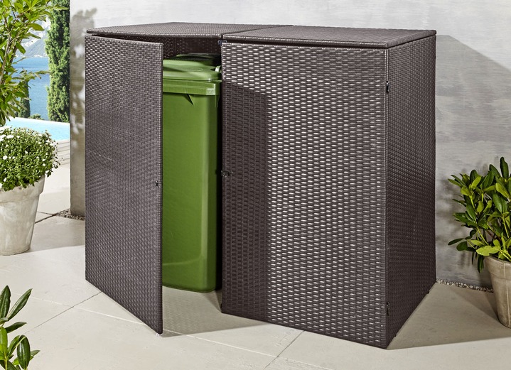 Garten - Doppel-Mülltonnenschrank mit witterungsbeständigem Kunststoffgeflecht, in Farbe ANTHRAZIT, in Ausführung Für 2 kleine Tonnen Ansicht 1