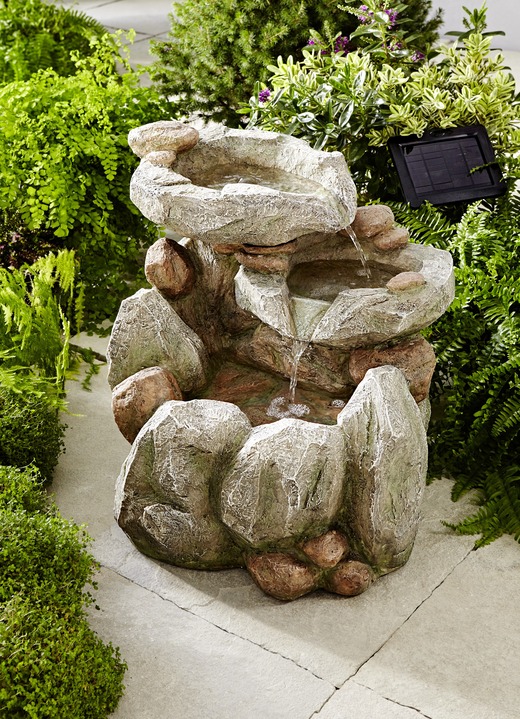 Gartendekoration - Solar-Brunnen Felsen aus Polyresin, in Farbe GRAU