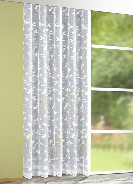 Klassisch - Store mit Blumengirlande, in Größe 160 (Store, H145xB300 cm) bis 298 (Store, H240xB600 cm), in Farbe WEISS Ansicht 2