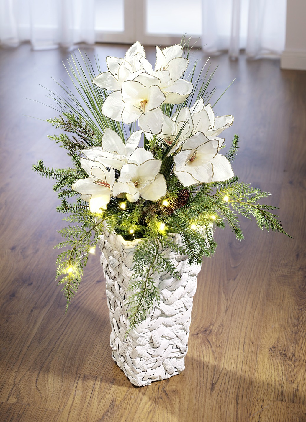 Beleuchtetes Amaryllis-Gesteck in Vase - Gestecke & Kränze ...