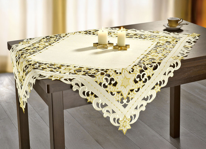 Tischdecken - Wunderhübsch bestickte Tischdekoration Ansicht 12 Tischdecken - Wunderhübsch bestickte Tischdekoration, in Größe 130 (Stern, 2er-Set, ø 30 cm) bis 190 (Tischdecke, 85x85 cm), in Farbe ROT Ansicht 12