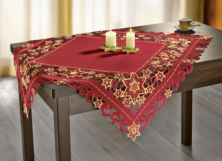 Tischdecken - Wunderhübsch bestickte Tischdekoration Ansicht 10 Tischdecken - Wunderhübsch bestickte Tischdekoration, in Größe 130 (Stern, 2er-Set, ø 30 cm) bis 190 (Tischdecke, 85x85 cm), in Farbe ROT Ansicht 10