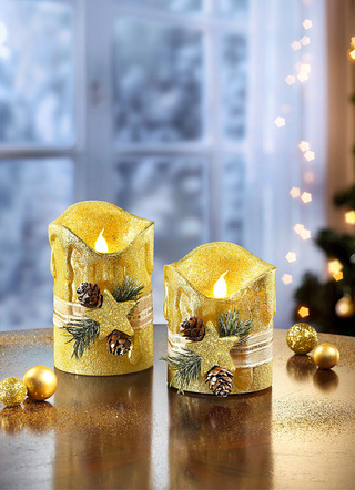 Weihnachtliche Dekorationen - LED-Echtwachskerzen, 2er-Set, in Farbe SILBER