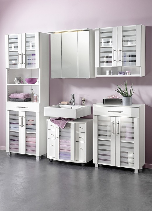 Badezimmermöbel - Badmöbel-Programm mit MDF-Front, in Farbe WEISS-WEISS, in Ausführung Unterschrank, 1-türig, Weiß/Weiß Ansicht 1
