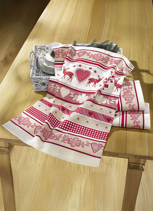 Weihnachtliche Geschenkideen - Geschirrtücher, 3er-Set,  mit winterlichen Motiven, in Farbe ROT-WEISS