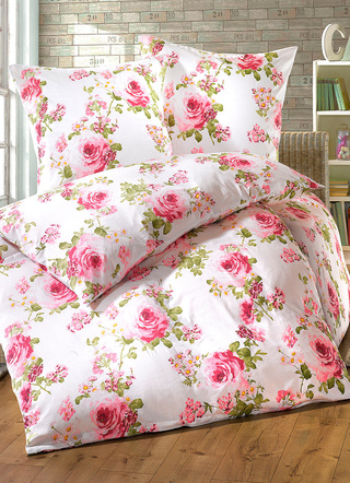 Bettwäschegarnituren - Bettwäsche-Garnitur mit Rosen-Dessin, in Größe 111 (40x80 cm + 135x200 cm) bis 114 (80x80 cm + 155x200 cm), in Farbe MULTICOLOR